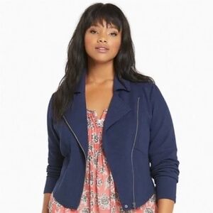 Torrid Navy Blue Textured Zip Up Moto Jacket